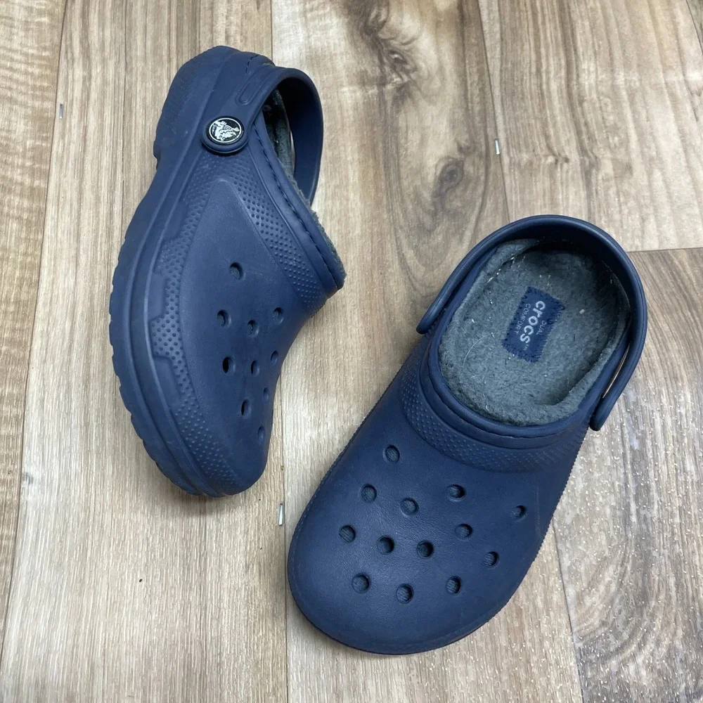 CROCS Dual Comfort Toddler Size 13c Navy Blue Fleece Lined Slip On Clog‎ Shoes
